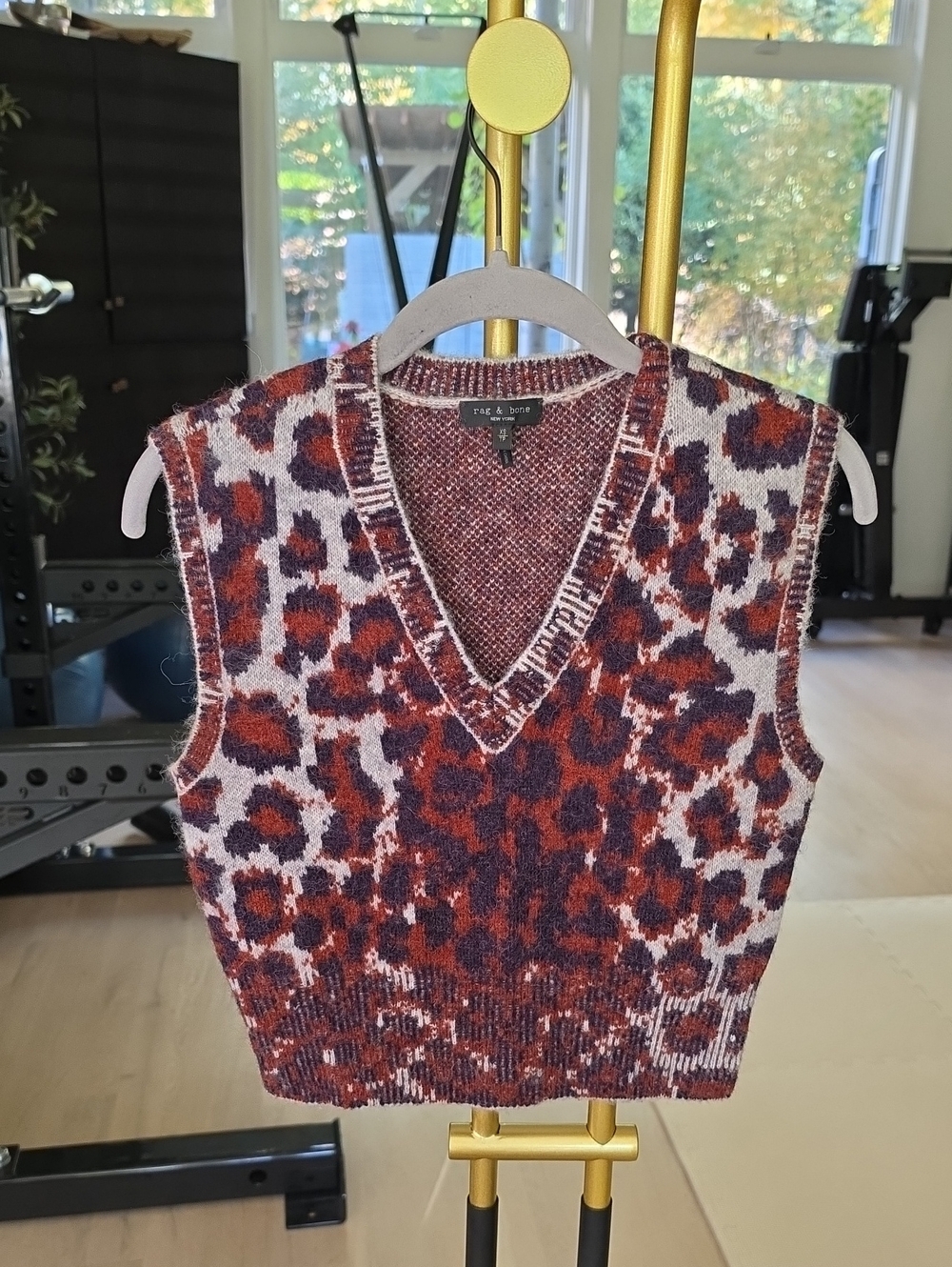 rag & bone Sarah Leopard Sweater Vest Red & White Medium